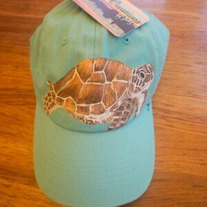 Custom Hat - Turtle Painted - Teal Hat with Brown Turtle - NWT